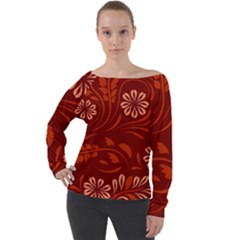 Folk Flowers Pattern Floral Surface Design Seamless Pattern Off Shoulder Long Sleeve Velour Top by Eskimos