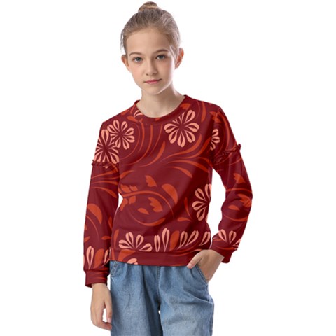 Folk Flowers Pattern Floral Surface Design Seamless Pattern Kids  Long Sleeve Tee With Frill  by Eskimos