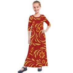 Folk Flowers Pattern Floral Surface Design Seamless Pattern Kids  Quarter Sleeve Maxi Dress by Eskimos