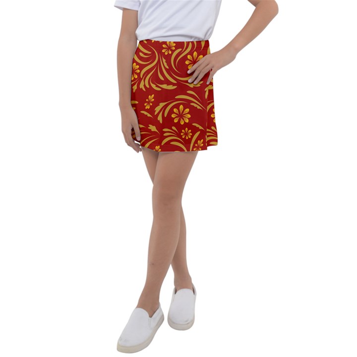 Folk flowers pattern Floral surface design Seamless pattern Kids  Tennis Skirt