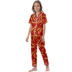 Folk Flowers Pattern Floral Surface Design Seamless Pattern Kids  Satin Short Sleeve Pajamas Set by Eskimos