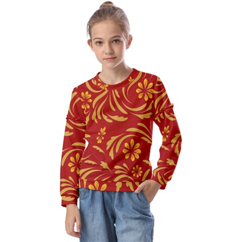 Folk Flowers Pattern Floral Surface Design Seamless Pattern Kids  Long Sleeve Tee With Frill  by Eskimos