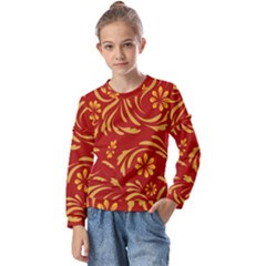 Folk Flowers Pattern Floral Surface Design Seamless Pattern Kids  Long Sleeve Tee With Frill 