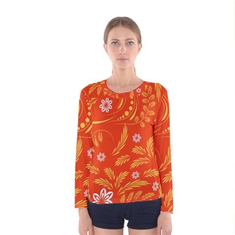 Folk Flowers Pattern Floral Surface Design Seamless Pattern Women s Long Sleeve Tee by Eskimos