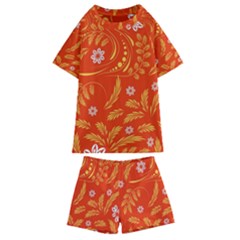 Folk Flowers Pattern Floral Surface Design Seamless Pattern Kids  Swim Tee And Shorts Set by Eskimos