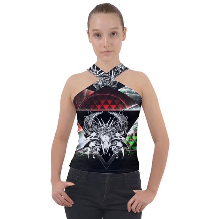 Skullart Cross Neck Velour Top