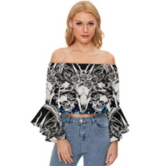 Skullart Off Shoulder Flutter Bell Sleeve Top