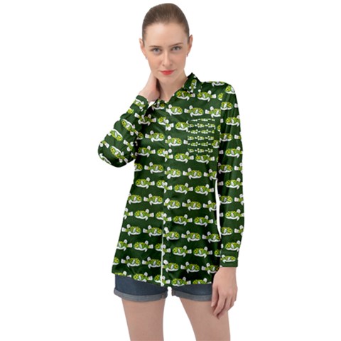 Green Puffer Long Sleeve Satin Shirt by SeaworthyClothing