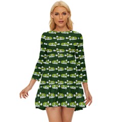 Green Puffer Long Sleeve Babydoll Dress