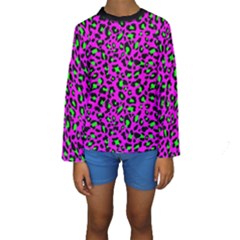 Pink And Green Leopard Spots Pattern Kids  Long Sleeve Swimwear by Casemiro