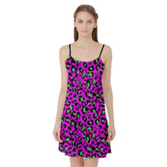 Pink And Green Leopard Spots Pattern Satin Night Slip by Casemiro