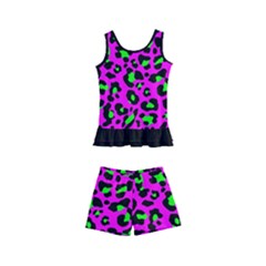 Pink And Green Leopard Spots Pattern Kids  Boyleg Swimsuit by Casemiro