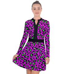 Pink And Green Leopard Spots Pattern Long Sleeve Panel Dress by Casemiro