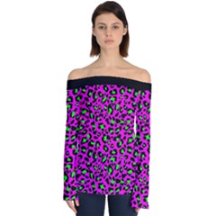 Pink And Green Leopard Spots Pattern Off Shoulder Long Sleeve Top by Casemiro