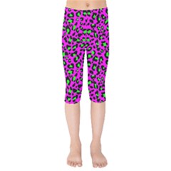 Pink And Green Leopard Spots Pattern Kids  Capri Leggings  by Casemiro