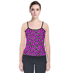 Pink And Green Leopard Spots Pattern Velvet Spaghetti Strap Top by Casemiro