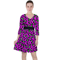 Pink And Green Leopard Spots Pattern Quarter Sleeve Ruffle Waist Dress by Casemiro