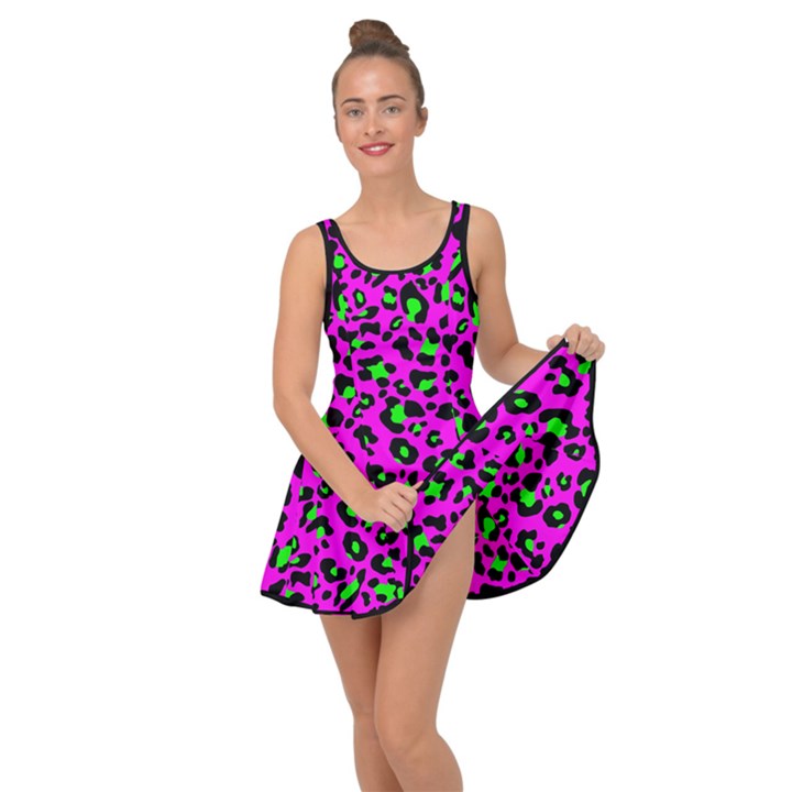 Pink and green leopard spots pattern Inside Out Casual Dress