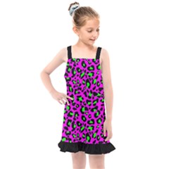 Pink And Green Leopard Spots Pattern Kids  Overall Dress by Casemiro