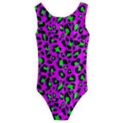 Pink And Green Leopard Spots Pattern Kids  Cut-out Back One Piece Swimsuit by Casemiro