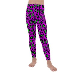 Pink And Green Leopard Spots Pattern Kids  Lightweight Velour Leggings by Casemiro