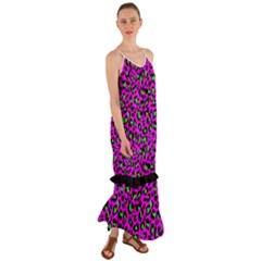 Pink And Green Leopard Spots Pattern Cami Maxi Ruffle Chiffon Dress by Casemiro