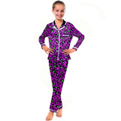 Pink And Green Leopard Spots Pattern Kid s Satin Long Sleeve Pajamas Set by Casemiro