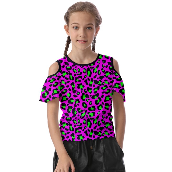 Pink and green leopard spots pattern Kids  Butterfly Cutout Tee