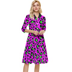 Pink And Green Leopard Spots Pattern Classy Knee Length Dress by Casemiro