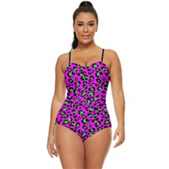 Pink And Green Leopard Spots Pattern Retro Full Coverage Swimsuit