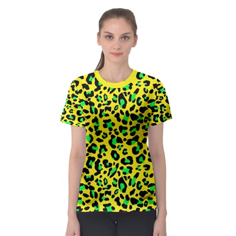 Yellow And Green, Neon Leopard Spots Pattern Women s Sport Mesh Tee by Casemiro