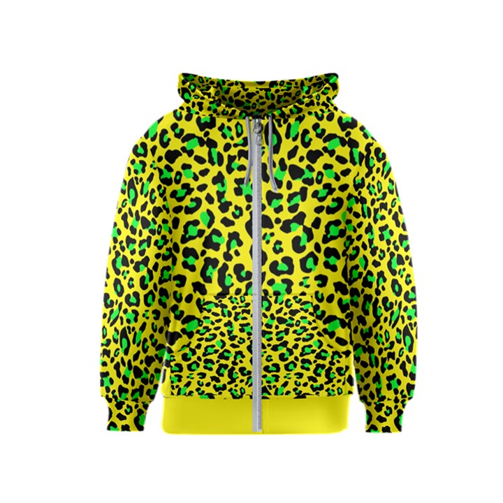 Yellow and green, neon leopard spots pattern Kids  Zipper Hoodie