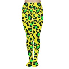 Yellow And Green, Neon Leopard Spots Pattern Tights by Casemiro