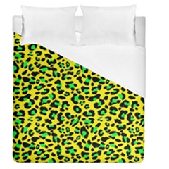 Yellow And Green, Neon Leopard Spots Pattern Duvet Cover (queen Size) by Casemiro