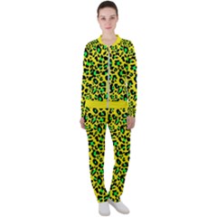 Yellow And Green, Neon Leopard Spots Pattern Casual Jacket And Pants Set by Casemiro