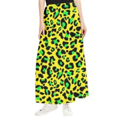 Yellow And Green, Neon Leopard Spots Pattern Maxi Chiffon Skirt