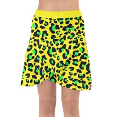 Yellow And Green, Neon Leopard Spots Pattern Wrap Front Skirt by Casemiro