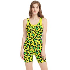 Yellow And Green, Neon Leopard Spots Pattern Women s Wrestling Singlet by Casemiro