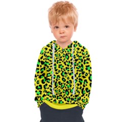 Yellow And Green, Neon Leopard Spots Pattern Kids  Overhead Hoodie by Casemiro