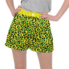 Yellow And Green, Neon Leopard Spots Pattern Ripstop Shorts by Casemiro