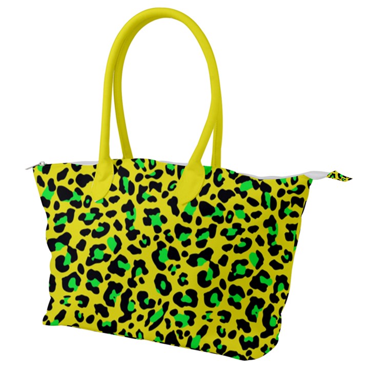 Yellow and green, neon leopard spots pattern Canvas Shoulder Bag