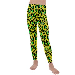 Yellow And Green, Neon Leopard Spots Pattern Kids  Lightweight Velour Leggings by Casemiro