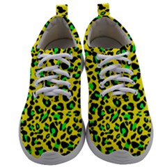 Yellow And Green, Neon Leopard Spots Pattern Mens Athletic Shoes