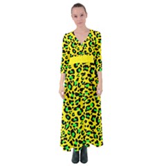 Yellow And Green, Neon Leopard Spots Pattern Button Up Maxi Dress by Casemiro