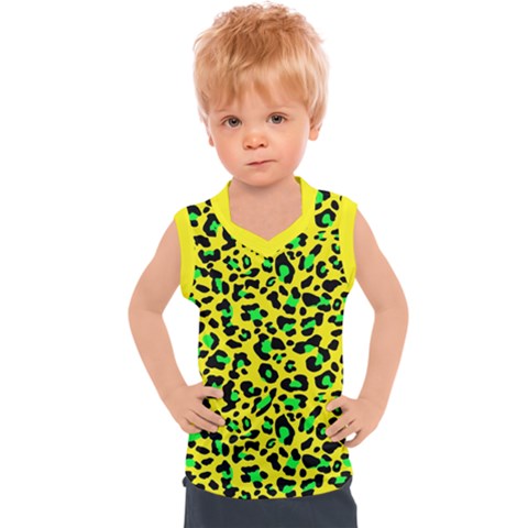 Yellow And Green, Neon Leopard Spots Pattern Kids  Sport Tank Top by Casemiro