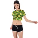 Yellow and green, neon leopard spots pattern Tie Back Short Sleeve Crop Tee View1