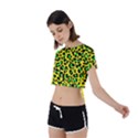 Yellow and green, neon leopard spots pattern Tie Back Short Sleeve Crop Tee View2