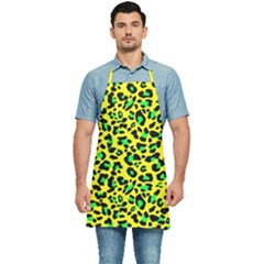 Yellow And Green, Neon Leopard Spots Pattern Kitchen Apron by Casemiro