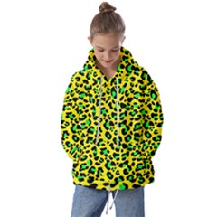 Yellow And Green, Neon Leopard Spots Pattern Kids  Oversized Hoodie by Casemiro