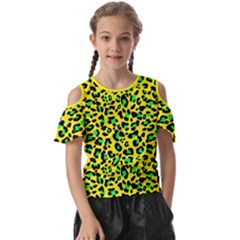 Yellow And Green, Neon Leopard Spots Pattern Kids  Butterfly Cutout Tee by Casemiro